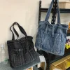 sac à main décontracté en denim de grande capacité, fourre tout à la mode, niveau d'apparence Éwer, sous les bras