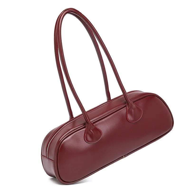 sac à main boston de bowling à bandoulière de créateur de pain français rouge pour femmes, cuir pu, sac à bandoulière élégant de style européen de banlieue