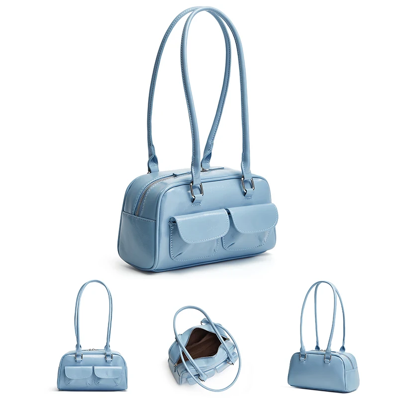 sac hobo rétro pour femmes, sac de shopping en cuir pu, sac à aisselles de styliste solide, décontracté, double poche, sac sous les bras