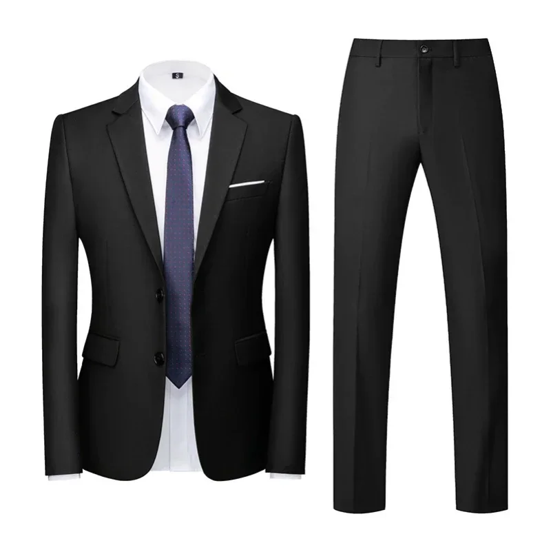 Costume 6XL (Blazer + pantalon), mode Business décontracté, coupe cintrée pour homme de mariage, couleur unie, costume formel pour entretien professionnel complet Costume 6XL (Blazer + pantalon), mode Business décontracté, coupe cintrée pour homme de mariage, couleur unie, costume formel pour entretien professionnel complet