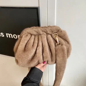 Sacs Hobo en peluche douce pour femmes, sac à main de styliste en fausse fourrure moelleuse, pochette de luxe, sac à bandoulière à coque d&rsquo;hiver