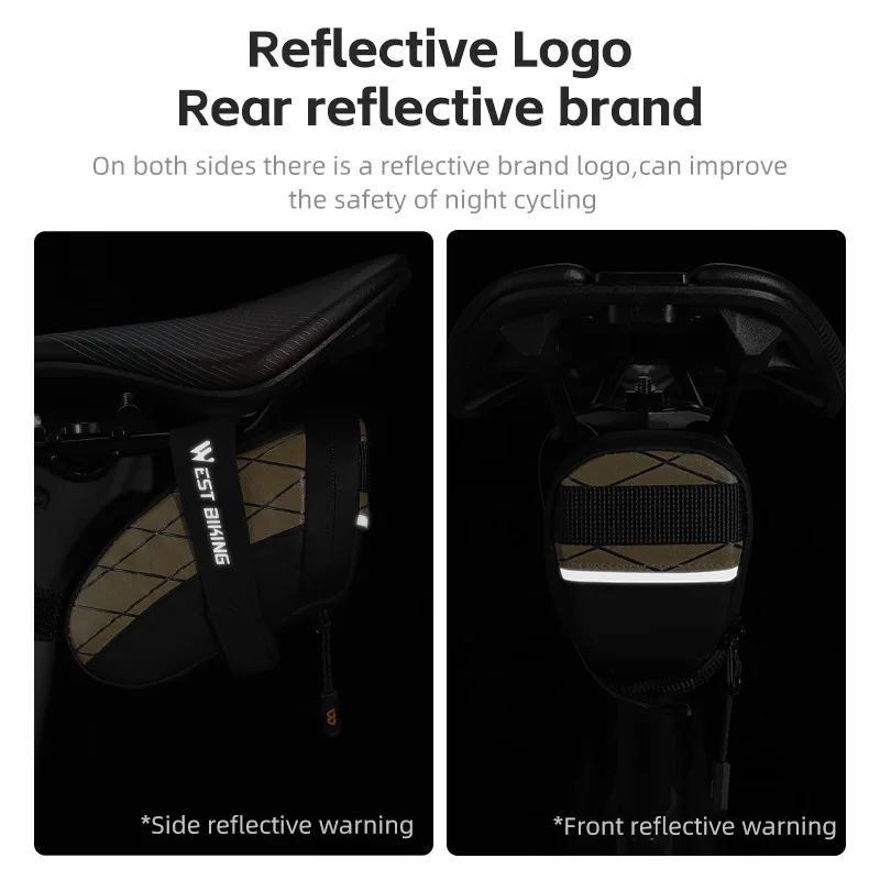 west biking – sac de selle de vélo, mini sac de rangement d'outils portables en pu, sac de siège arrière réfléchissant, sac d'équitation étanche 3d