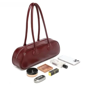 Sac à main Boston de Bowling à bandoulière de créateur de pain français rouge pour femmes, cuir PU, sac à bandoulière élégant de Style européen de banlieue Sac à main Boston de Bowling à bandoulière de créateur de pain français rouge pour femmes, cuir PU, sac à bandoulière élégant de Style européen de banlieue