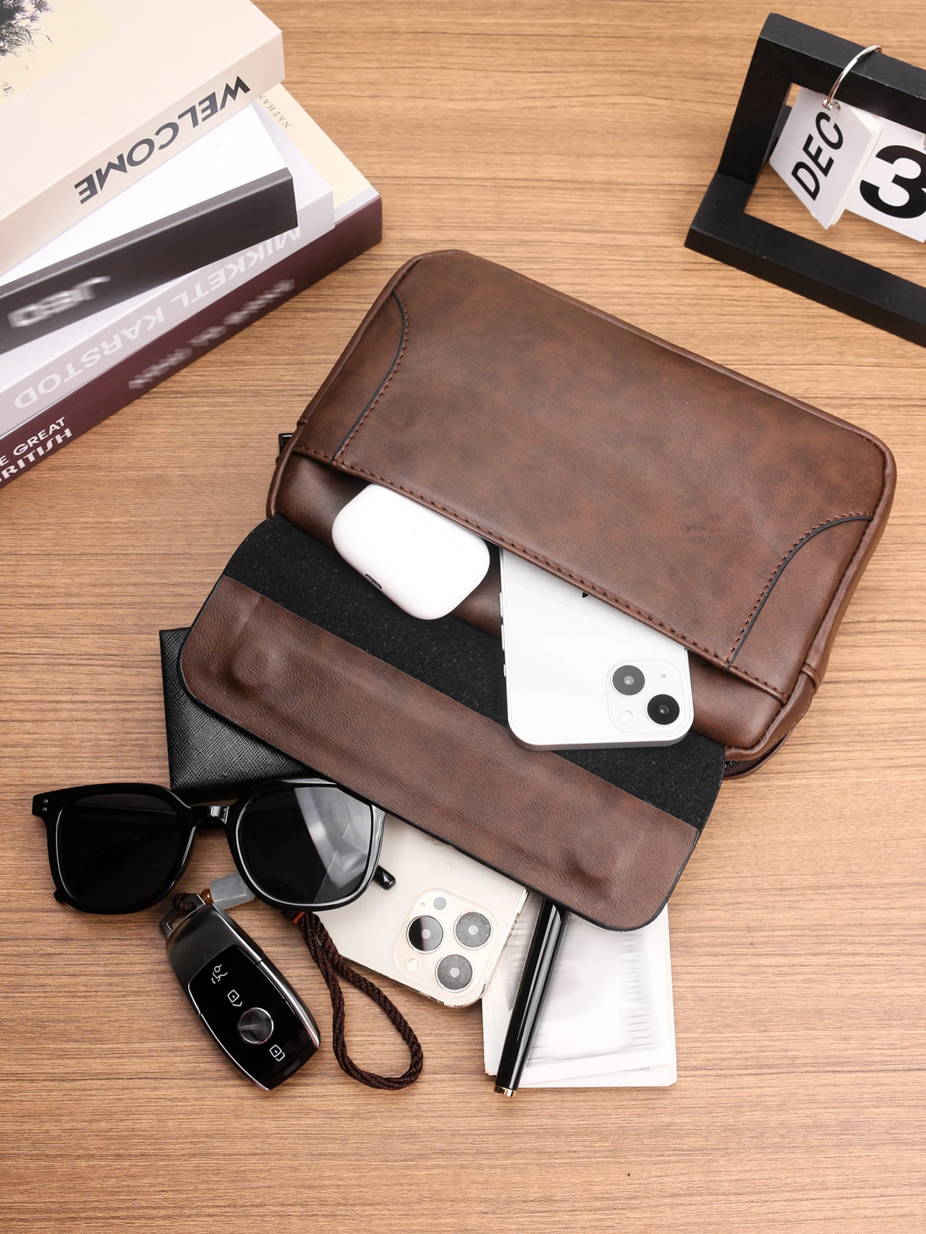 pochette à bracelet multifonctionnelle de grande capacité, sac à main rétro minimaliste, sac de téléphone portable, mode d'affaires décontractée