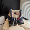 Sacs seau en toile, sac à main seau pour femmes, nouvelle mode rétro d&rsquo;été pour loisirs, sac à bandoulière asymétrique épaule dénudée