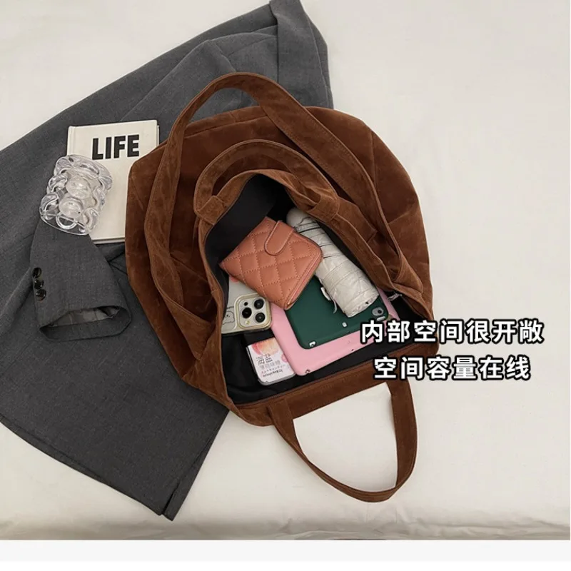 sacs fourre tout vintage en daim pour femmes, grand sac à bandoulière initié, sac à livres étudiant coréen, sacs à main, nouvelle mode, 2025