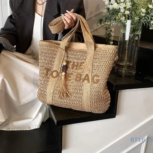 Fourre-tout à la mode de grande capacité, sac à bandoulière tissé de Style français rétro, parfait pour les vacances ou les cadeaux de plage d&rsquo;été pour dames