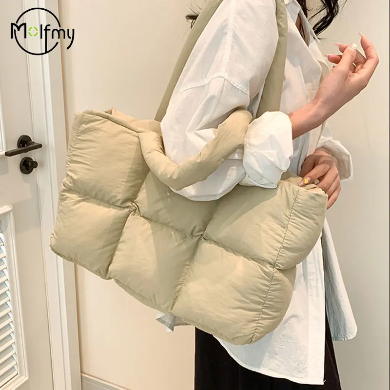 sac à carreaux matelassé pour femmes, fourre tout rétro tendance, sac à bandoulière étanche à carreaux, couleur unie, sacs doux d'hiver de grande capacité