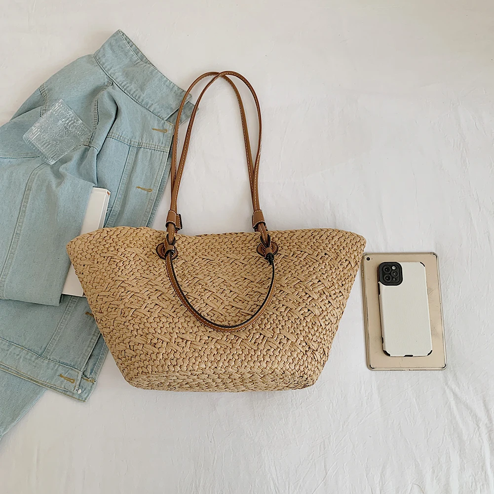 sac fourre tout tissé pour femmes, sac à bandoulière de grande capacité, sac à main tissé simple, pochette fourre tout, sac hobo chic pour voyage en plein air