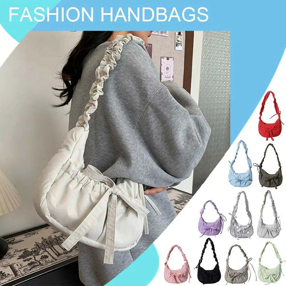 Sac à bandoulière avec nœud pour femmes, sacoche de loisirs à proximité froncée, sangle Wstring, document solide, mignon, mode initiée, sac à main féminin, 03 Sac à bandoulière avec nœud pour femmes, sacoche de loisirs à proximité froncée, sangle Wstring, document solide, mignon, mode initiée, sac à main féminin, 03