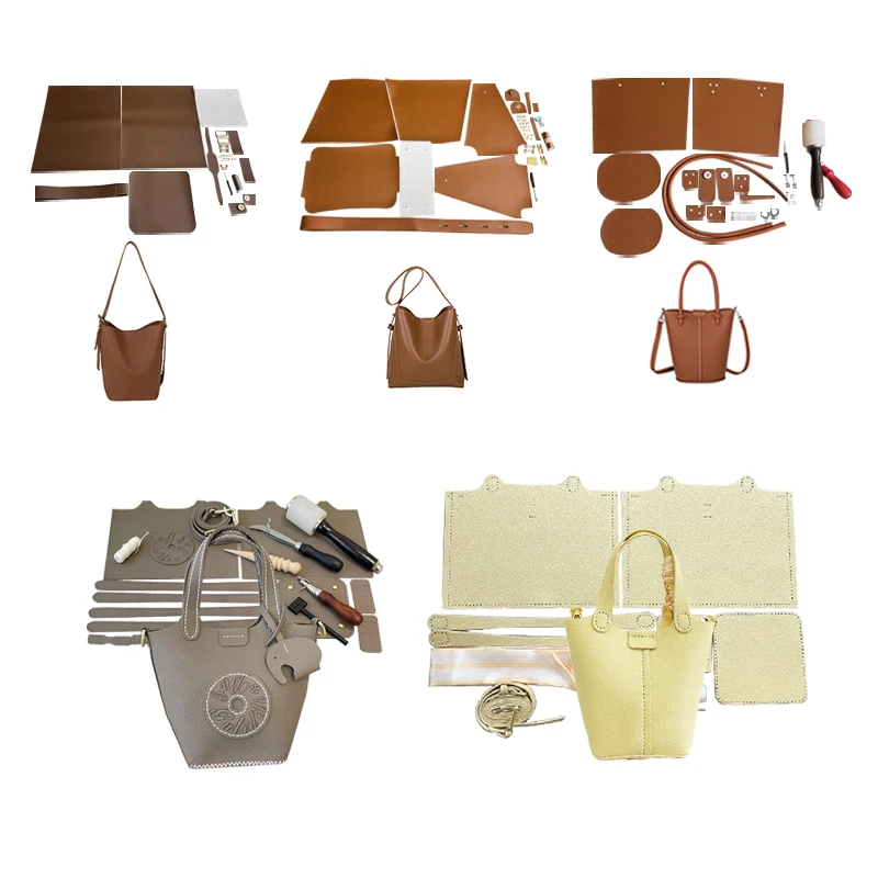 Sac seau en PU de grande capacité avec bandoulière, Kit de sac fait à la main, matériel de fond, cadeau de couture fait maison Sac seau en PU de grande capacité avec bandoulière, Kit de sac fait à la main, matériel de fond, cadeau de couture fait maison