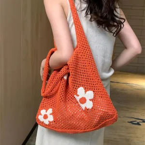 Sac fourre-tout en crochet pour femme, sac Hobo nickel é, sac à main esthétique Y2k, sac de plage en maille pour filles