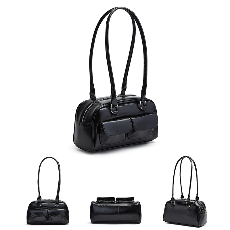 sac hobo rétro pour femmes, sac de shopping en cuir pu, sac à aisselles de styliste solide, décontracté, double poche, sac sous les bras