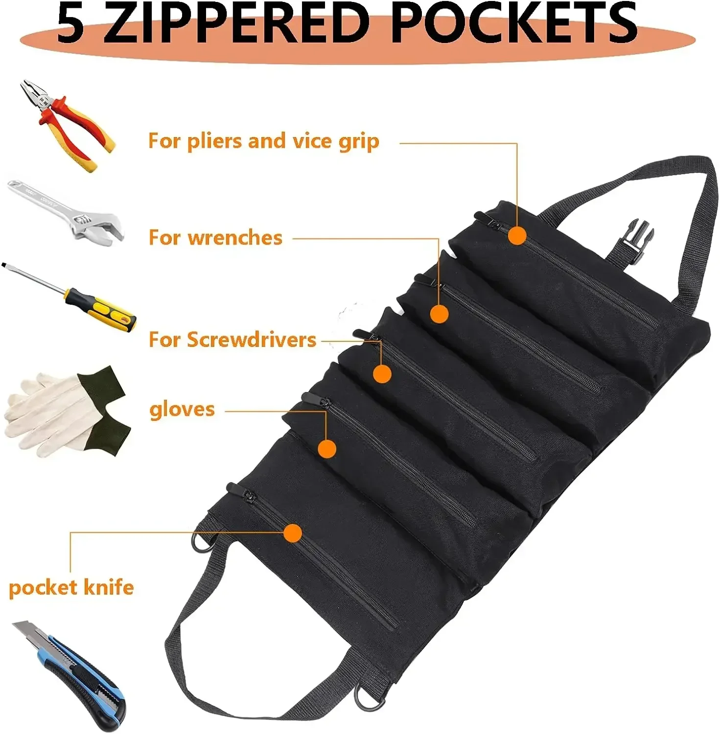 sac seau à outils résistant à l'eau avec poignées, rangement multi poches pliable pour la réparation de voiture/camping/organisation des outils de quincaillerie