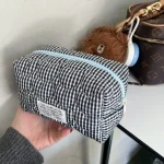 Sacs à cosmétiques matelassés à carreaux pour filles, pochette rétro pour dames, porte-monnaie, sac de rangement de toilette Portable de voyage pour femmes