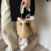 petit sac à main en laine d'agneau pour femme, sac à bandoulière en cuir suédé pour femme, fourre tout à poignée supérieure souple, designer de luxe, initié, e27