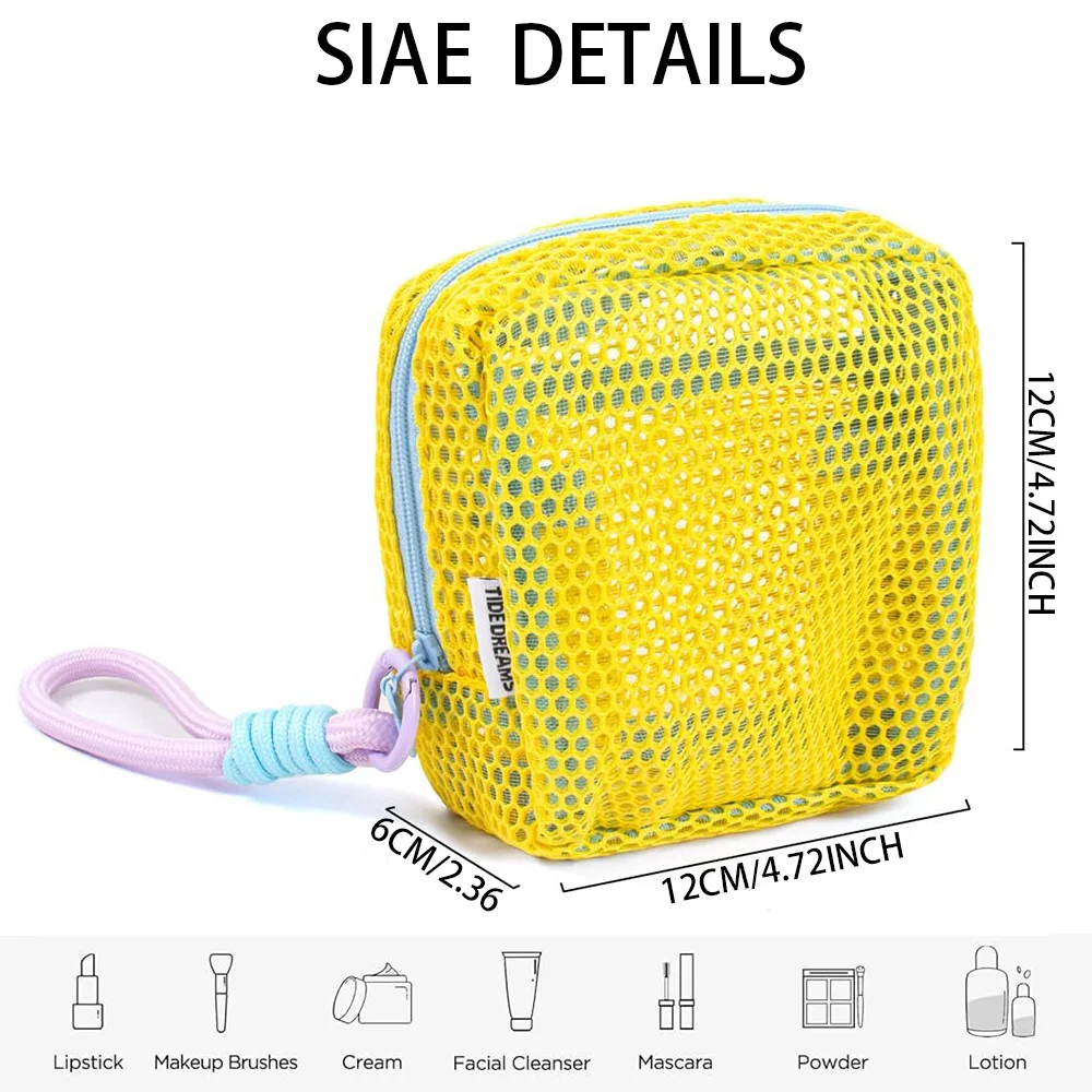 nouveau sac cosmétique carré en maille, sac de rangement cosmétique carré portable avec fermeture éclair, sac de rangement polyvalent pour articles divers