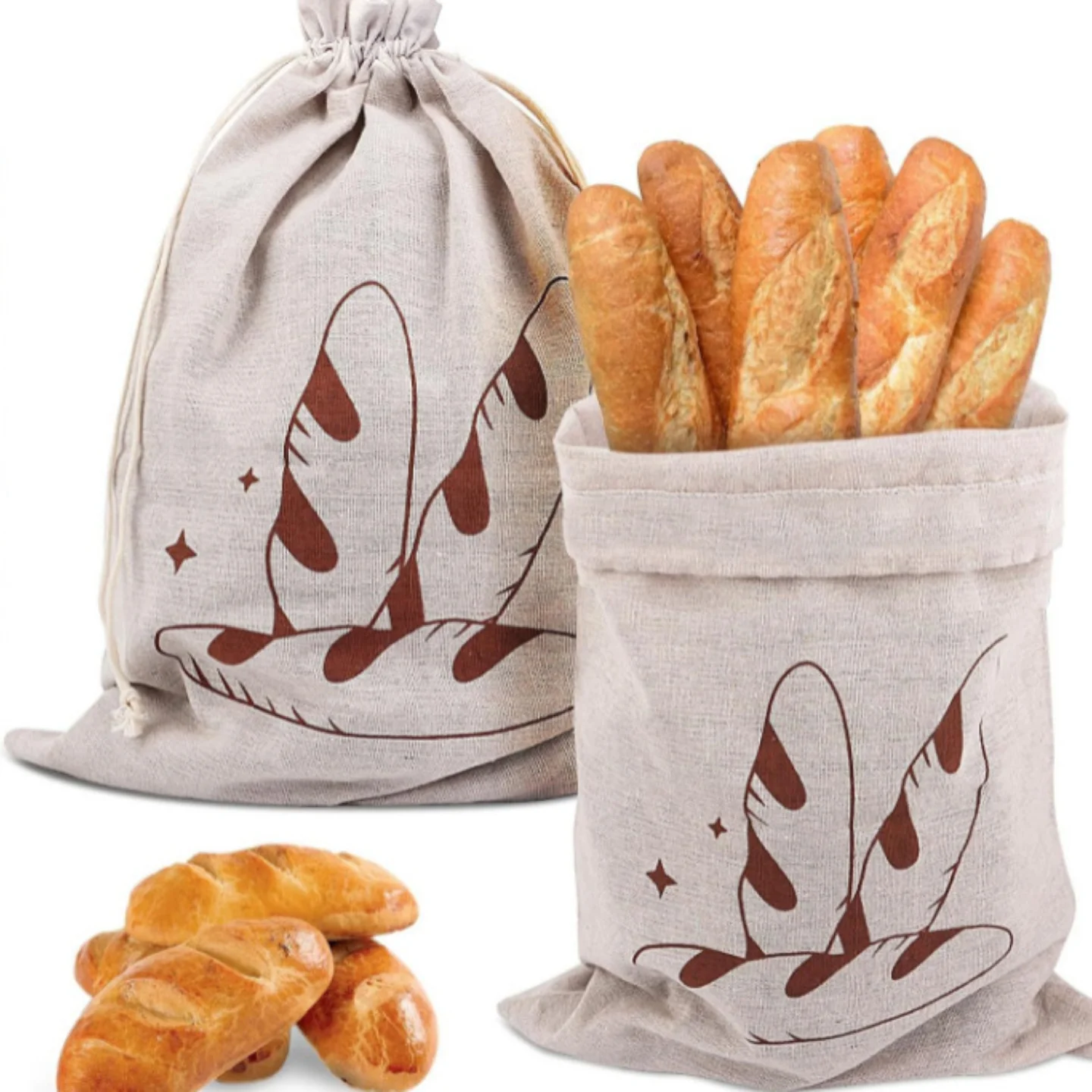 sacs à pain en lin, sac à cordon réutilisable pour pain, sac de rangement de pain artisanal fait maison, sacs à pain en lin pour baguette