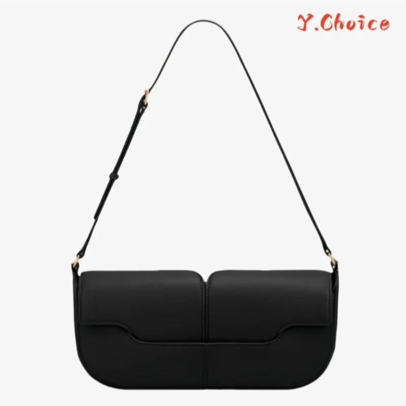 sac à main français de luxe et à la mode, asymétrique épaule dénudée, sac à main de transport en peau de vache, sac de bâton français décontracté et simple