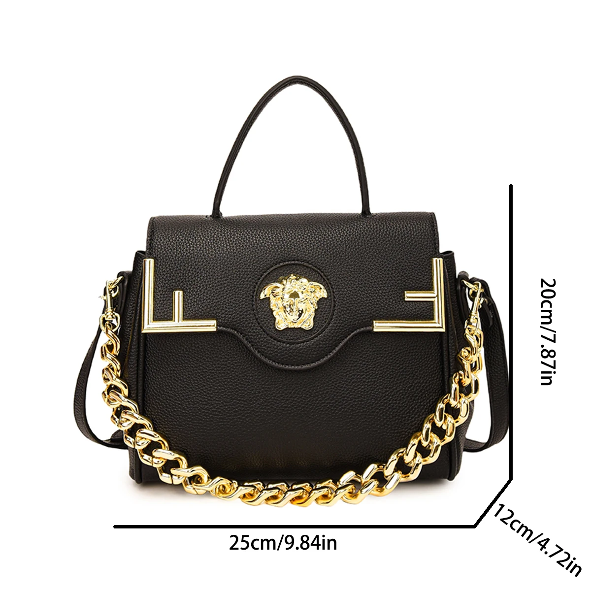 sac à main chic luxe inspiré de la méduse, texture cuir pu, rabat de grande capacité, chaîne magnétique, sangle réglable, sac à bandoulière pour le quotidien