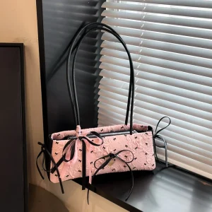 Doux nœud papillon femmes pochette sac à main sacs à main mignon à pois dames sous les bras sac couleur contrastée décontracté femme sacs à bandoulière