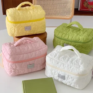 Trousse de maquillage en coton matelassé pour femmes, trousse de voyage pour cosmétiques, sac de luxe pour femmes, sac de rouge à lèvres, trousse de toilette Portable pour rangement de cosmétiques
