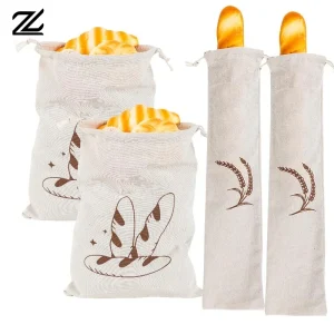 Sac à pain en lin réutilisable, Baguette en coton, sac de rangement à cordon de serrage, pain fait maison, frais, écologique, maintien pour Baguette