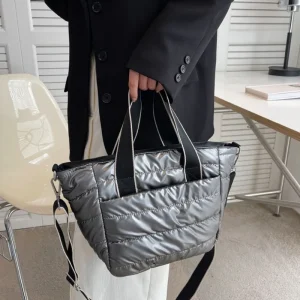 Sac à Main Matelassé en Nylon et Coton Rembourré pour Femme, Sacoche Décontractée de Grande Capacité, Fourre-Tout d&rsquo;Automne et d&rsquo;Hiver