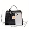 mini sac à main chic en relief crocodile pour femme, sac fourre tout design, sacs à main à fermeture à verrouillage torsadé, document solide