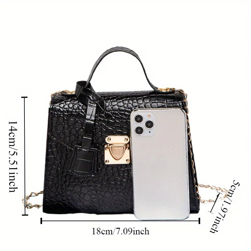 mini sac à main chic en relief crocodile pour femme, sac fourre tout design, sacs à main à fermeture à verrouillage torsadé, document solide