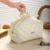 ensemble de trousse de maquillage, trousse de maquillage matelassée, grands sacs de maquillage floraux pour femmes, pochette à cosmétiques en coton mignonne, sac de rangement de produits de toilette de voyage