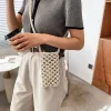 petit sac à bandoulière pour téléphone pour femmes, couleur unie, tissé ajouré au crochet, léger tressé, sac à main à bandoulière