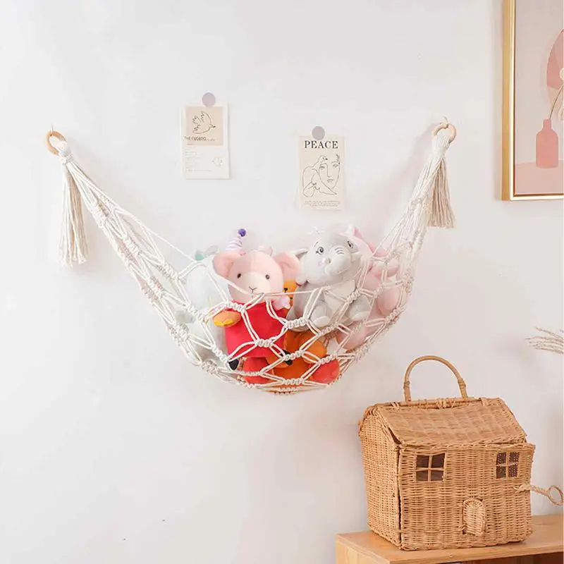 hamac de rangement boho en peluche, hamac en peluche, jouets en peluche, coin de chambre, mesh, décoration de chambre
