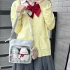 itabag carré argenté pour fille, petit sac à bandoulière en nylon avec sangle réglable, sac à bandoulière harajuku y2k, sac japonais d'exposition
