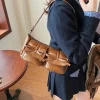 sac à bandoulière rétro en cuir pu pour femme, double poches, sacs initiés y2k, sac à main fourre tout solide, grande capacité, nœud doux