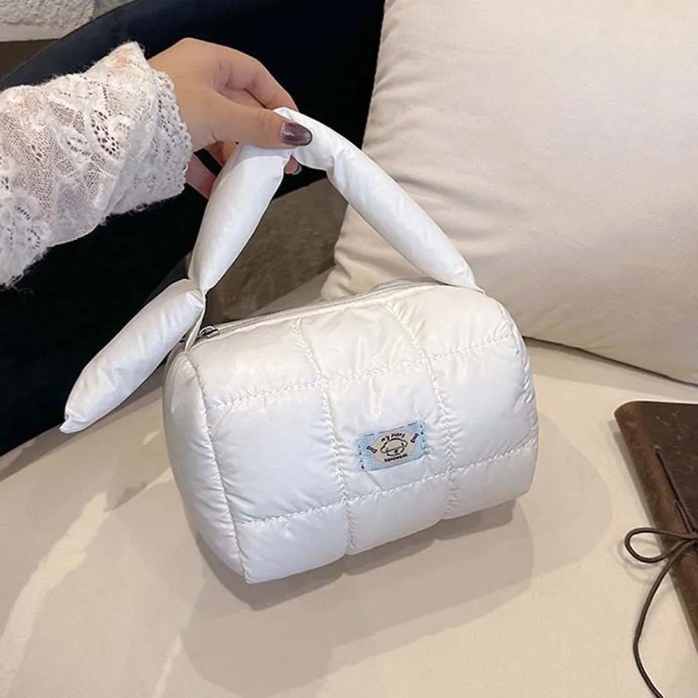 sac à main carré matelassé à grille plissée en nylon pour femmes, fourre tout bouffant de grande capacité, couleur unie, léger