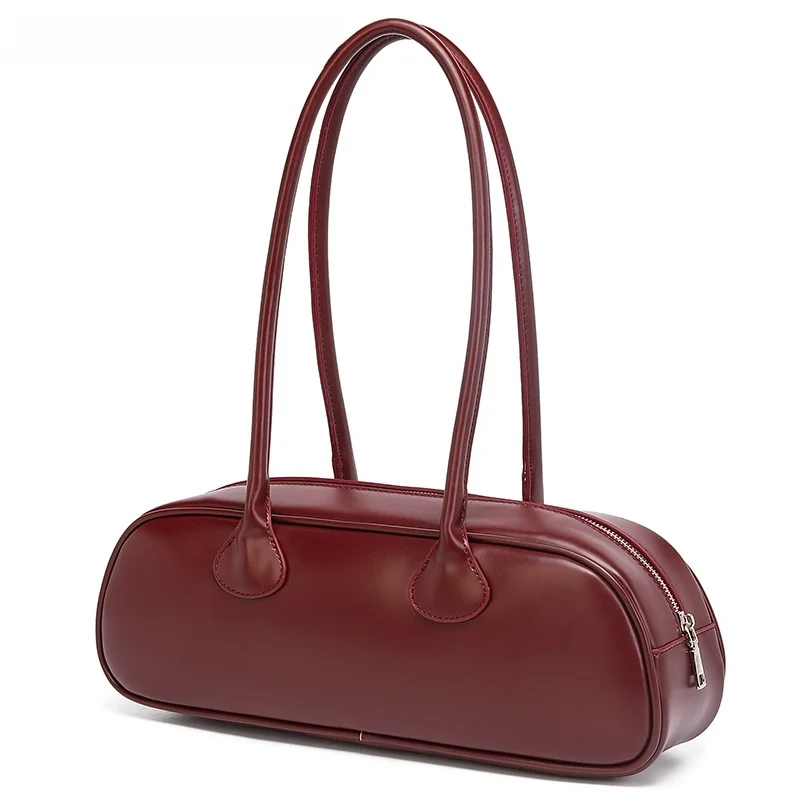 sac à main boston de bowling à bandoulière de créateur de pain français rouge pour femmes, cuir pu, sac à bandoulière élégant de style européen de banlieue