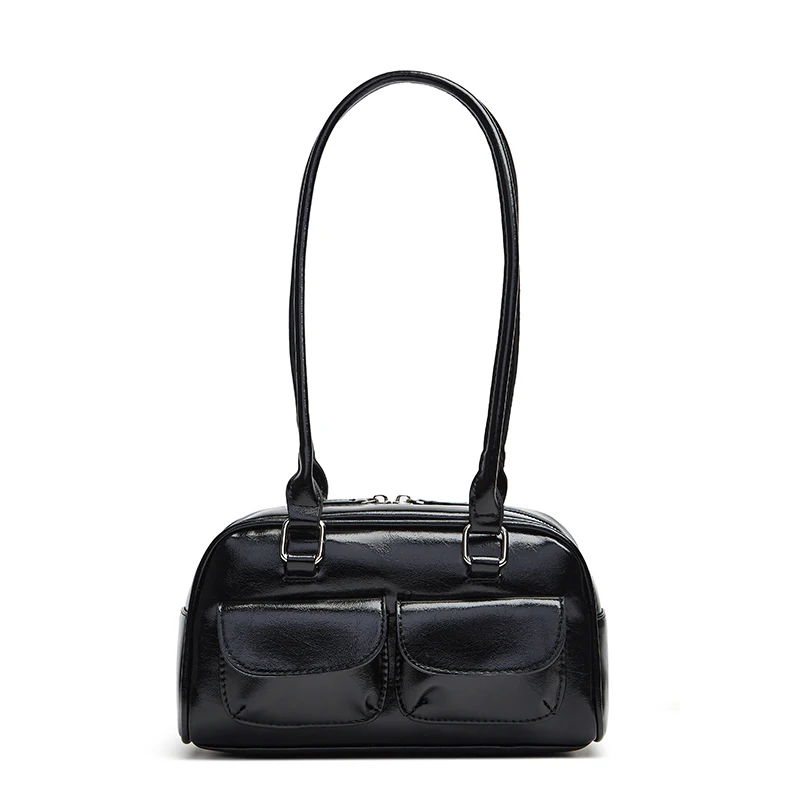 sac hobo rétro pour femmes, sac de shopping en cuir pu, sac à aisselles de styliste solide, décontracté, double poche, sac sous les bras