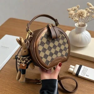 Sac à main à bandoulière tendance à motif à carreaux de styliste Chic, Style décontracté, PU, forme ronde avec sangle réglable