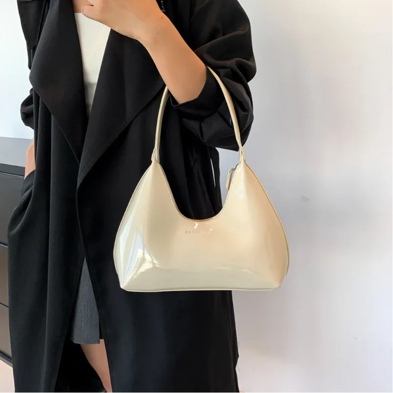 sac à bandoulière en cuir verni pour femmes, marque de luxe, fourre tout de bonne qualité, sac à aisselles étanche, couleur unie, sac à main pour femmes