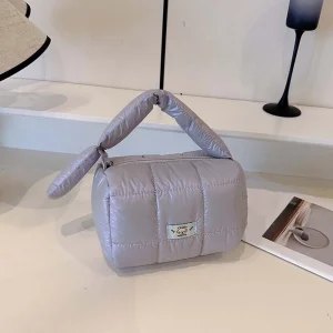 Sac matelassé à grille plissée en Nylon, fourre-tout bouffant de grande capacité, léger et épais, organisateur de cosmétiques à main de voyage