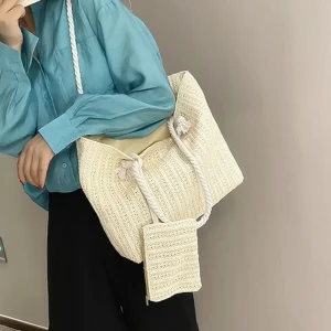 Sacs à main de styliste pour femmes, fourre-tout en paille de grande capacité, sac de plage d&rsquo;été décontracté Bali, grand sac à main