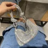 sac à main hobo de luxe avec poignée et strass brillants, pochette de soirée, bourse en cristal