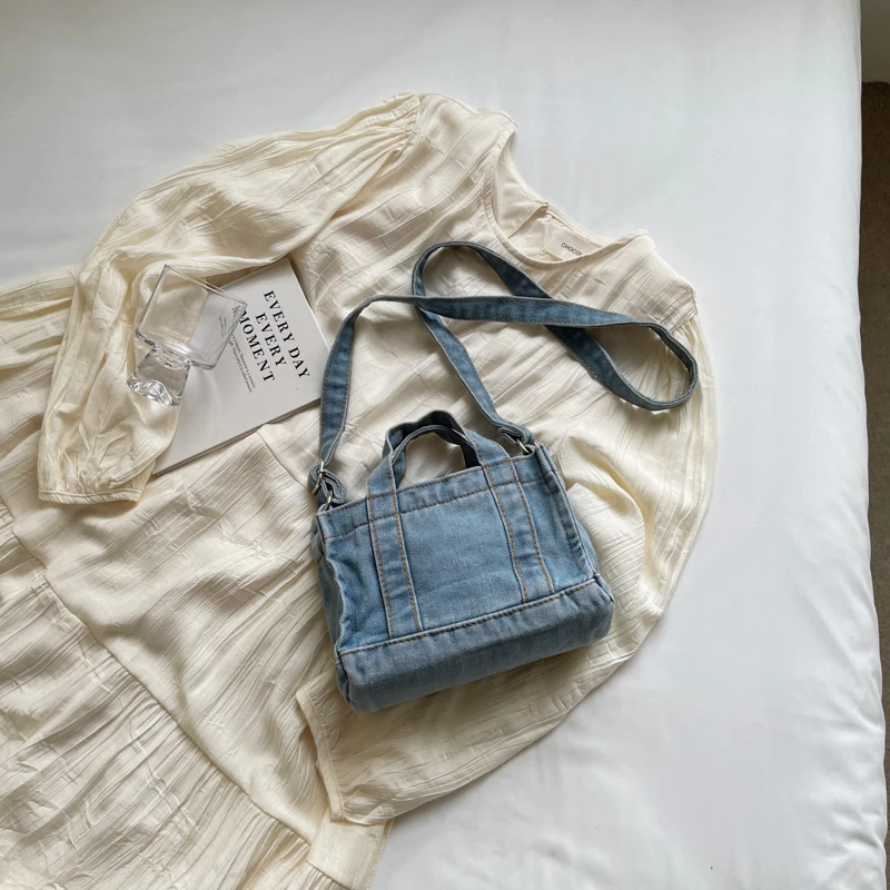 1 sac à main en denim de couleur unie pour femme, sac à bandoulière adapté aux filles, aux dames, aux étudiants, aux reculistes et aux ouvriers à col blanc