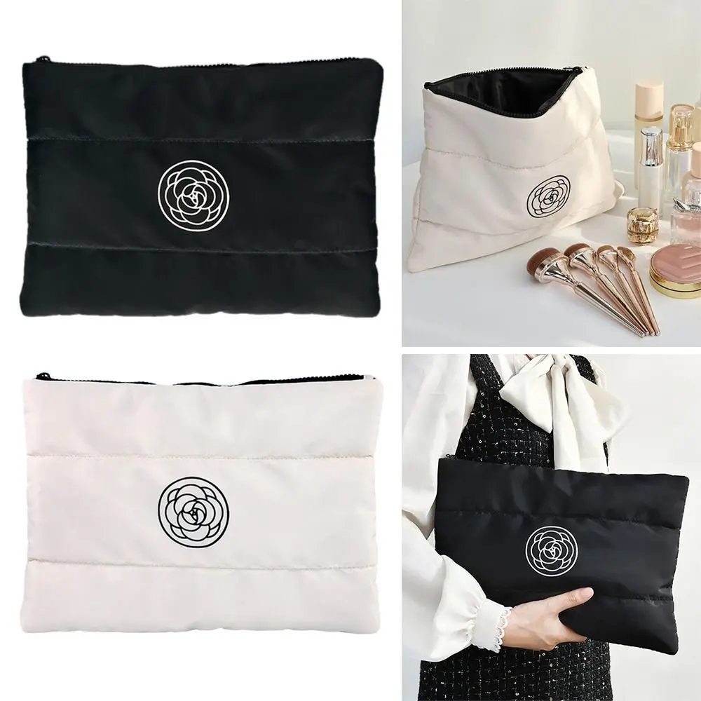 trousse de maquillage florale en coton portable, sac de rangement cosmétique matelassé de grande capacité, trousse de toilette de voyage solide pour documents, nouveau