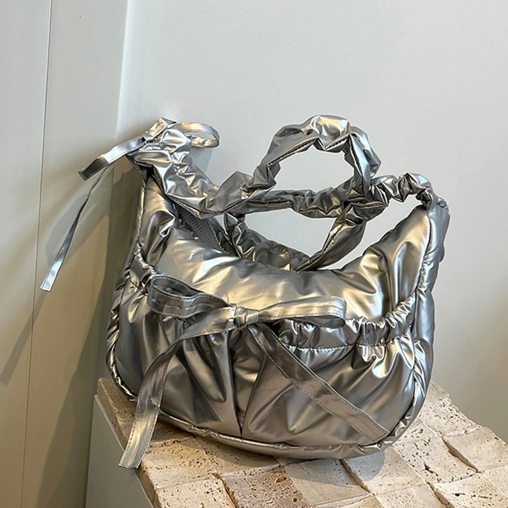 sac à bandoulière avec nœud pour femmes, sacoche de loisirs à proximité froncée, sangle wstring, document solide, mignon, mode initiée, sac à main féminin, 03