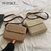 sac à bandoulière en paille tissé pour femmes, petit sac carré vintage avec sangle réglable, sac à rabat de voyage fait à la main