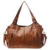 sac fourre tout pour femmes avec multi poches, sacoche en cuir pu avec fermeture éclair, sac à main rétro tendance pour le travail et les voyages
