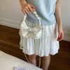 sac à main plissé avec nœud élégant, tendance, polyvalent, élégant, avec rubans, sangle réglable, fermeture éclair, pour femmes et filles