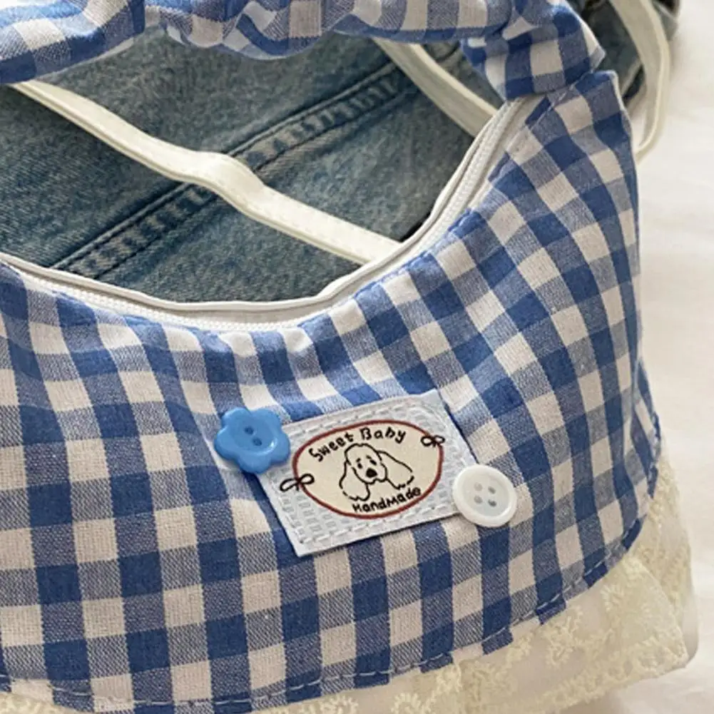 sac à boulettes à carreaux en dentelle avec nœud doux, pochette sous les bras française, fourre tout, petit sac à bandoulière polyvalent et mignon en toile douce